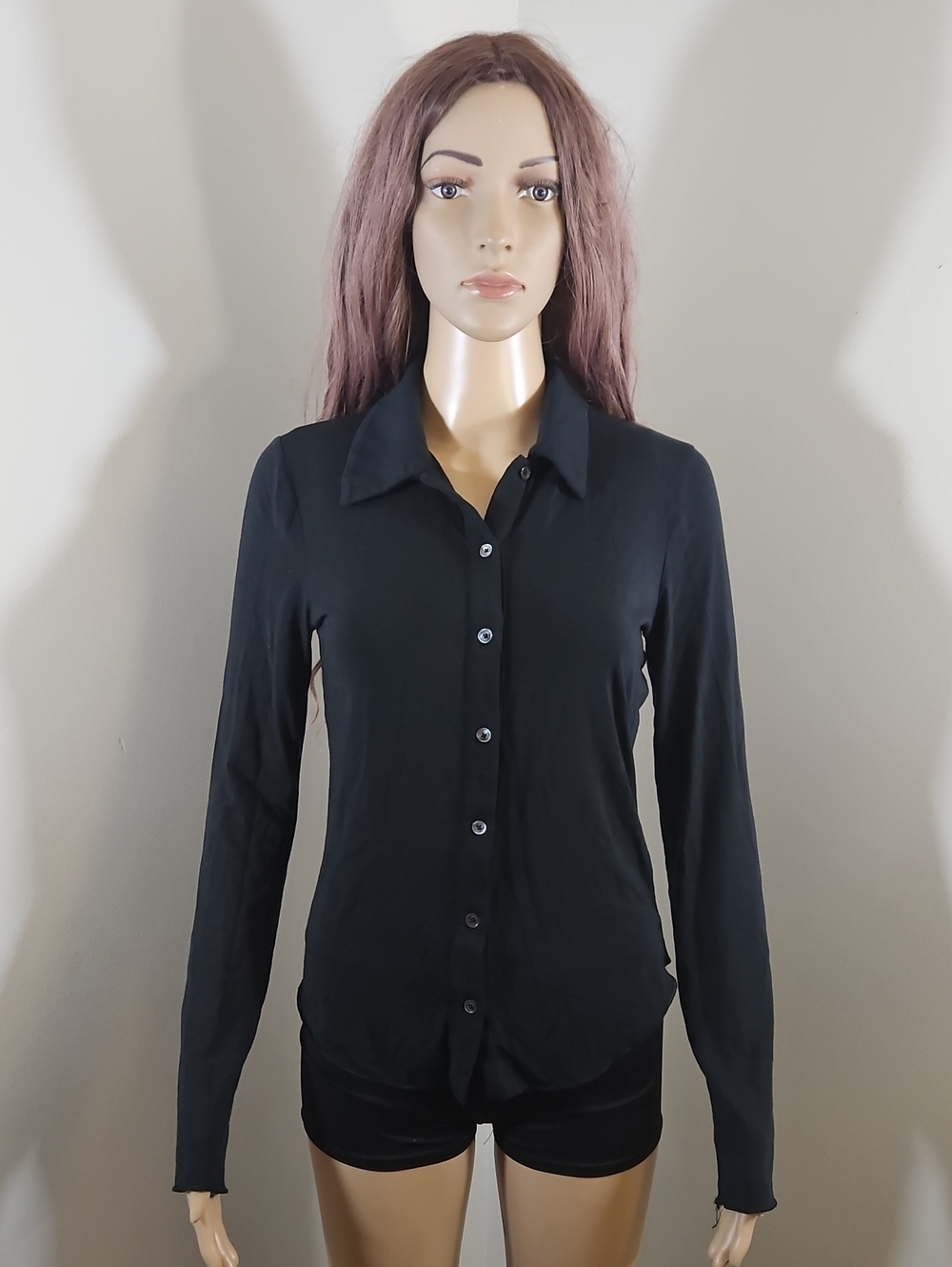 Aritzia Wilfred Black Long Sleeves Button-Down Shirt Long Line